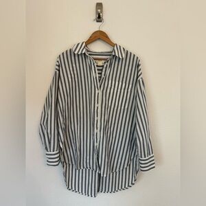 Anthropologie Maeve Women's L Oversized Striped Buttondown Shirt Long Sleeve